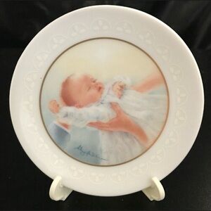 Vintage 1991 The Christening plate with stand by Abbie Williams
